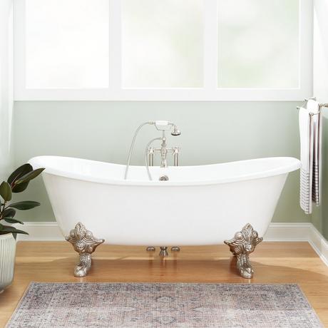 59" Lena Cast Iron Clawfoot Tub - Continuous Rolled Rim  - Monarch Feet