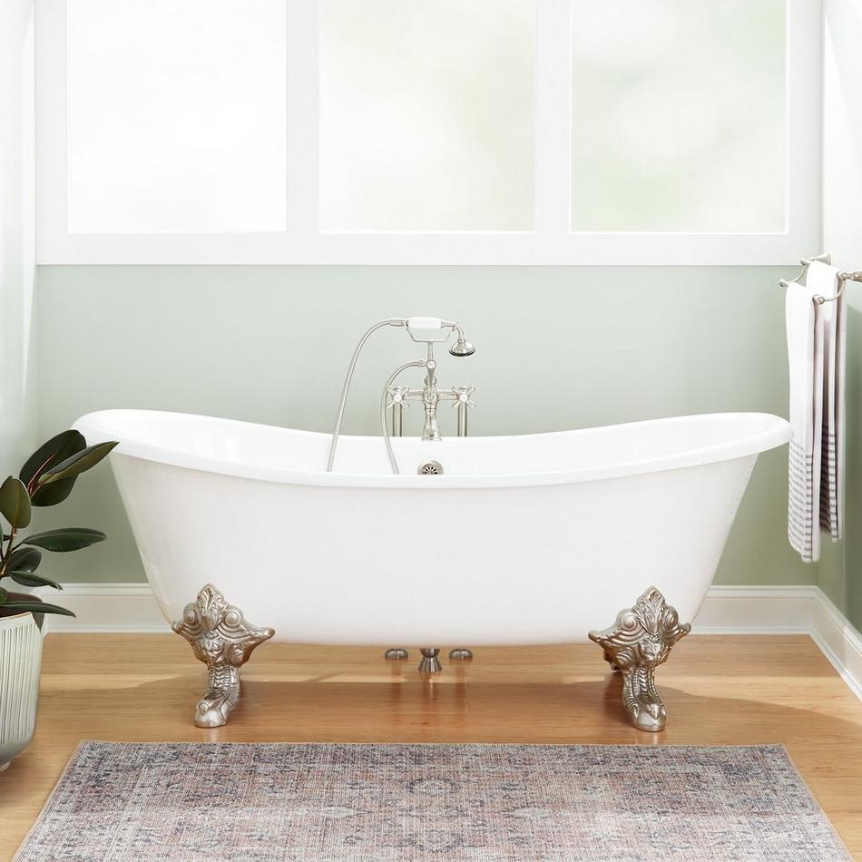 59" Lena Cast Iron Clawfoot Tub - Brushed Nickel Monarch Feet No Tap Holes, , large image number 0
