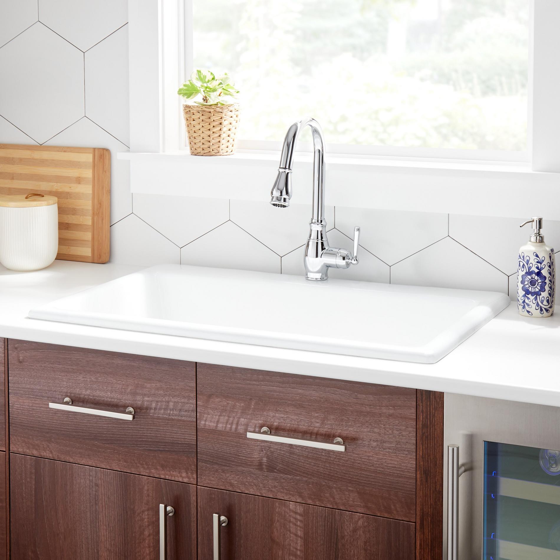 36" Frattina Cast Iron DropIn Kitchen Sink White Signature Hardware