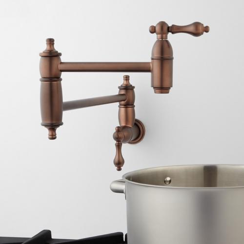 Augusta Retractable Wall-Mount Pot Filler in Antique Copper