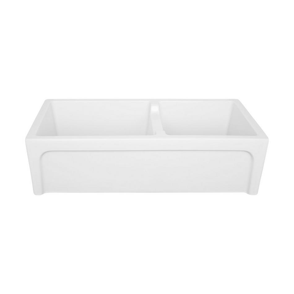 36" Risinger 60/40 Offset Bowl Fireclay Farmhouse Sink - Smooth Apron - White, , large image number 1