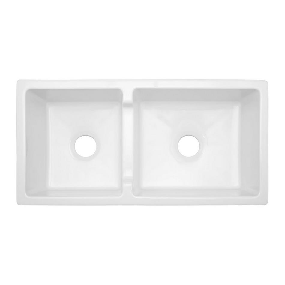 36" Risinger 60/40 Offset Bowl Fireclay Farmhouse Sink - Smooth Apron - White, , large image number 3