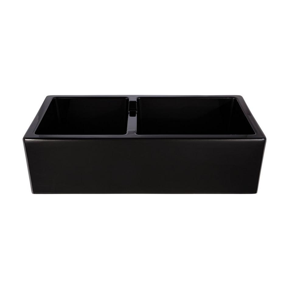 36" Risinger 60/40 Offset Bowl Fireclay Farmhouse Sink - Smooth Apron - Black, , large image number 1