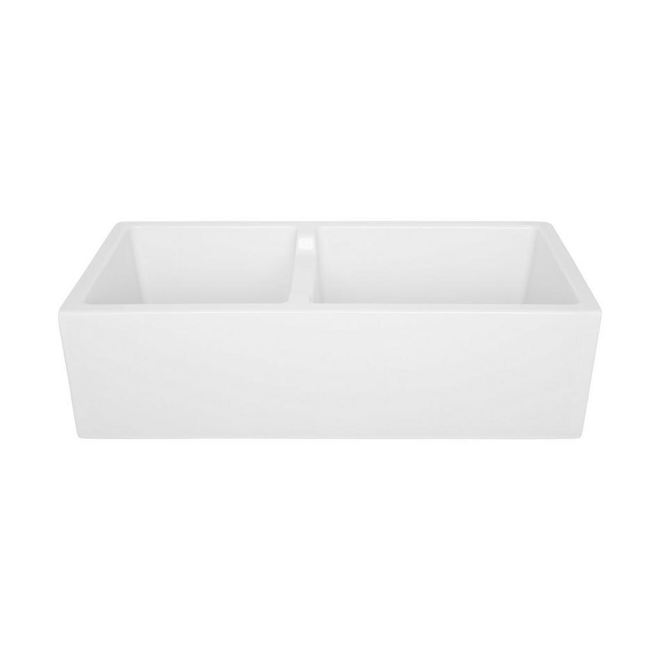 36" Risinger 60/40 Offset Bowl Fireclay Farmhouse Sink - Casement Apron - White, , large image number 2
