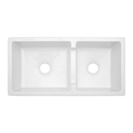 36" Risinger 60/40 Offset Bowl Fireclay Farmhouse Sink - Casement Apron - White