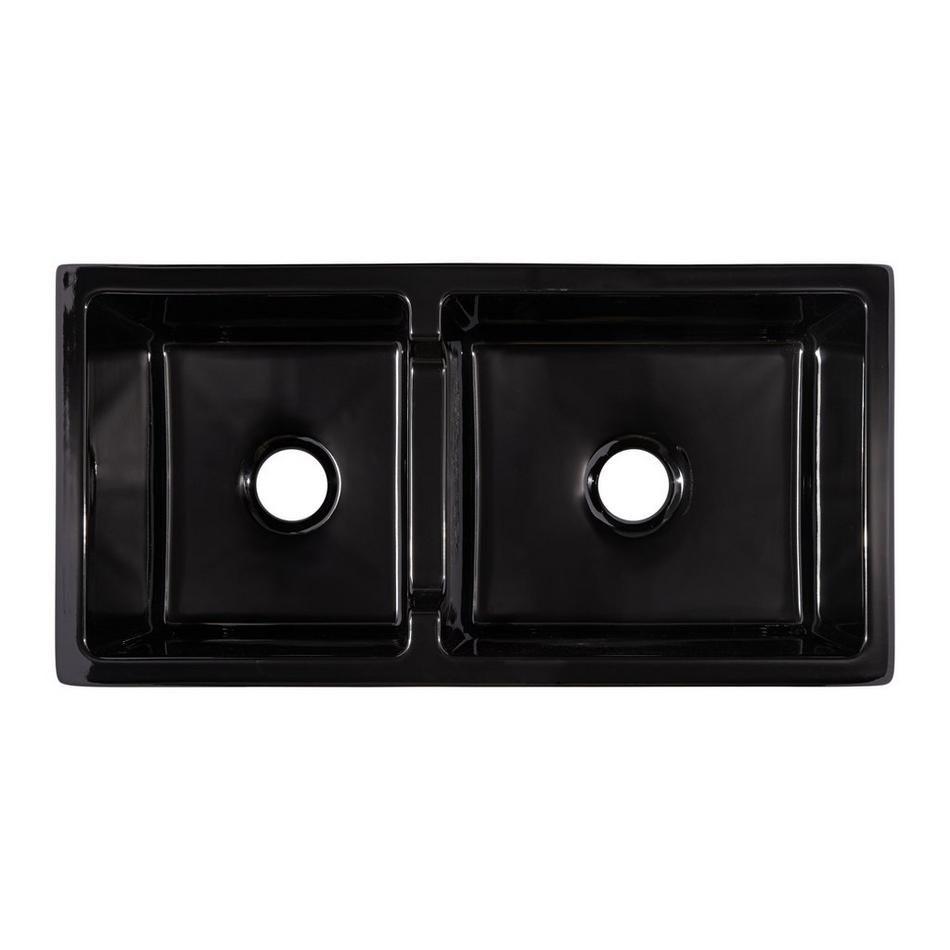 36" Risinger 60/40 Offset Bowl Fireclay Farmhouse Sink - Casement Apron - Black, , large image number 4