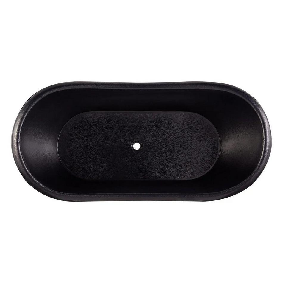71" Raye Antique Black Hammered Copper Double-Slipper Pedestal Tub - Brushed Nickel Drain Kit, , large image number 1