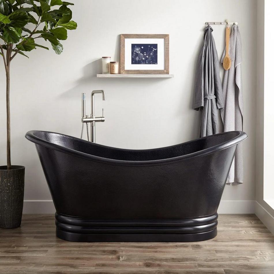 71" Raye Antique Black Hammered Copper Double-Slipper Pedestal Air Tub, , large image number 0