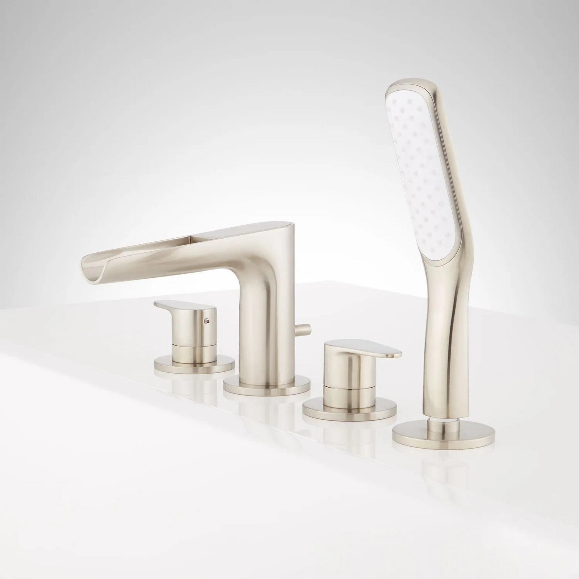 Pagosa Roman Waterfall Tub Faucet and Hand Shower Brushed Nickel