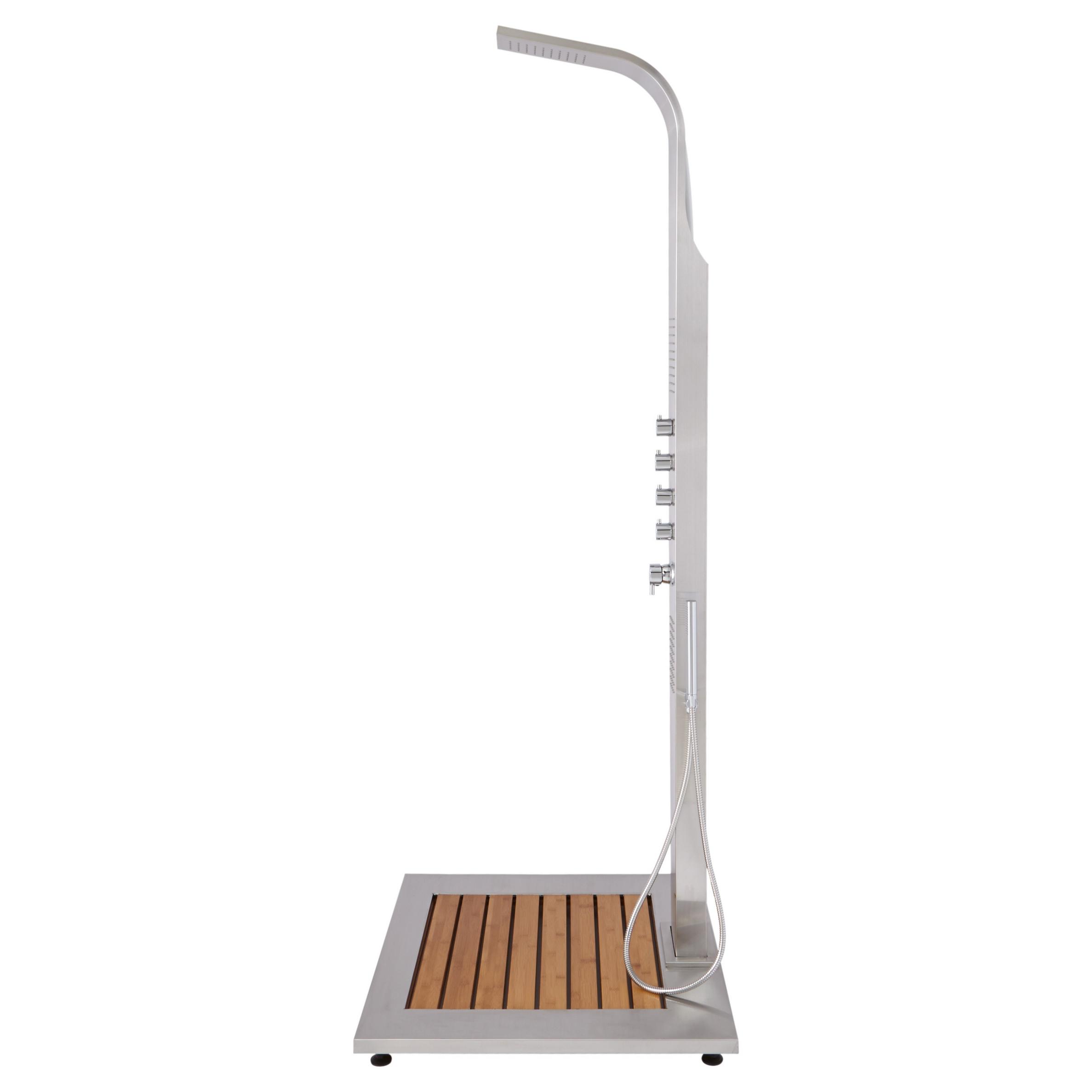 Alvin Outdoor Stainless Steel Shower Panel With Bamboo Tray Signature Hardware