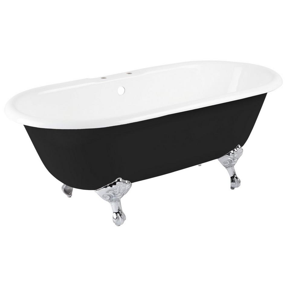 66" Sanford Cast Iron Clawfoot Tub - Chrome Imperial Feet - 7" Rim Holes - Black - No Drain, , large image number 0