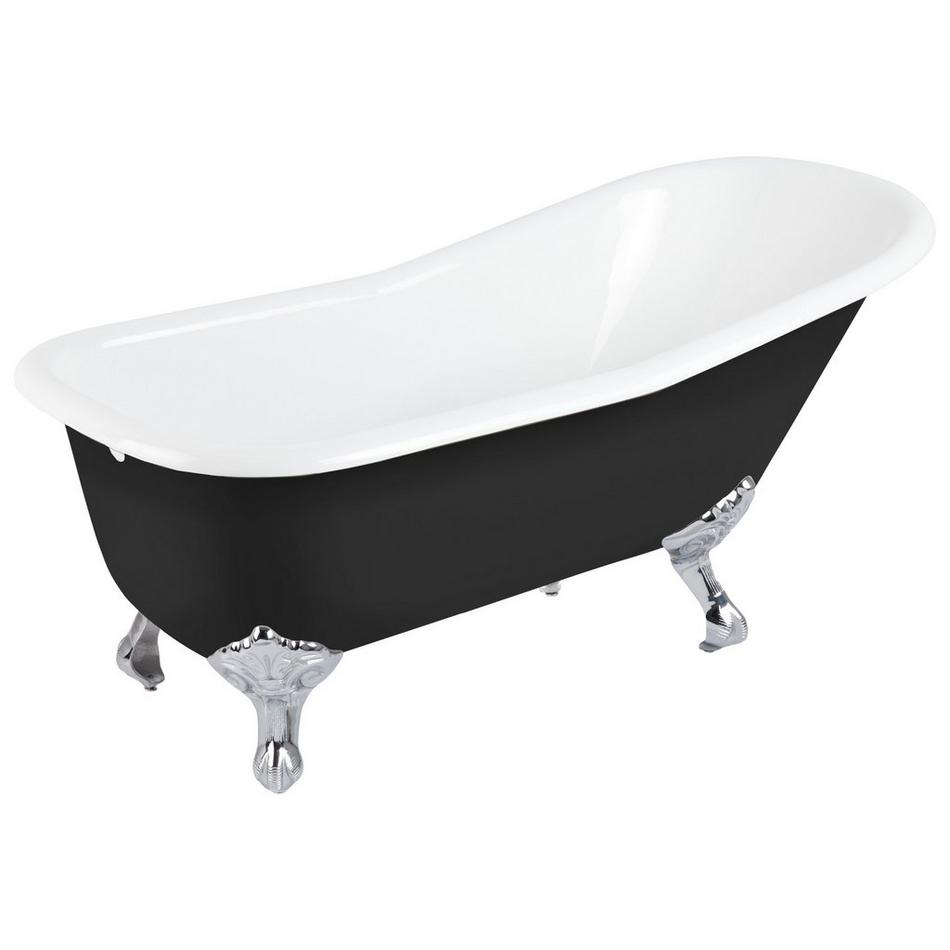 66" Goodwin Cast Iron Clawfoot Tub - Chrome Feet -No Tap Holes- Rolled Rim - Black - No Drain, , large image number 1