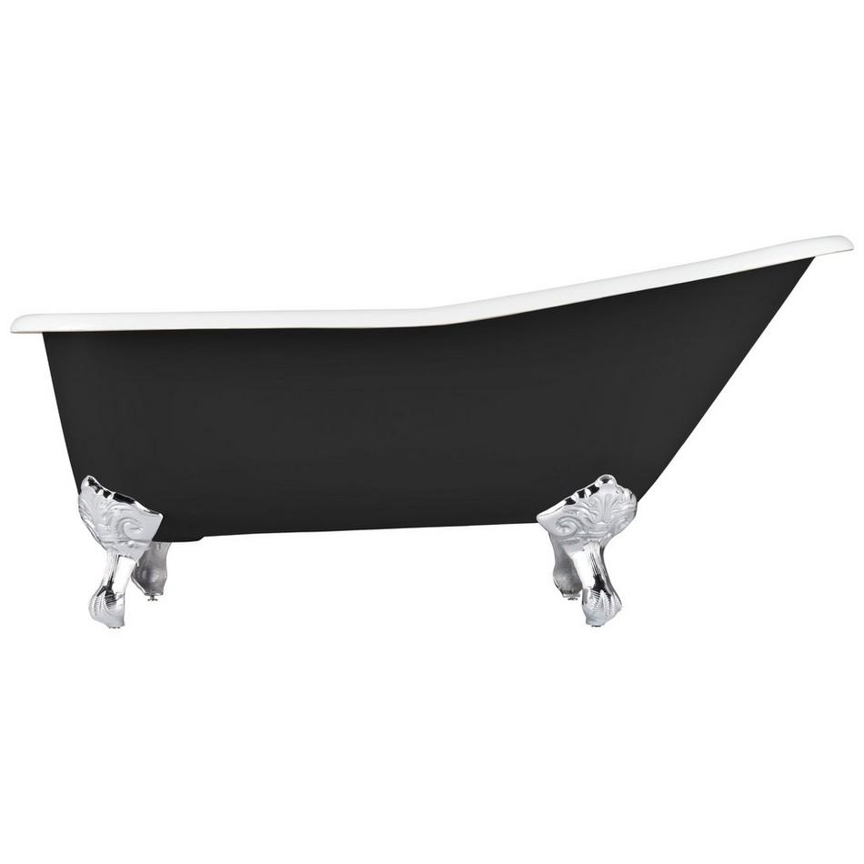 66" Goodwin Cast Iron Clawfoot Tub - Chrome Feet -No Tap Holes- Rolled Rim - Black - No Drain, , large image number 2