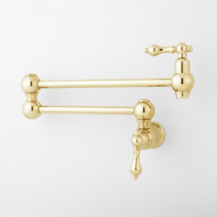 Vivan Retractable Wall-Mount Pot Filler Faucet in Polished Brass