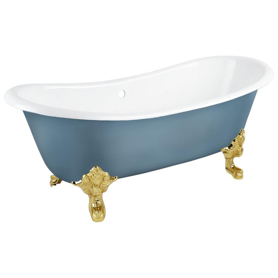 72" Lena Cast Iron Tub - Polished Brass Monarch Feet - Slate Blue - No Drain, , large image number 0