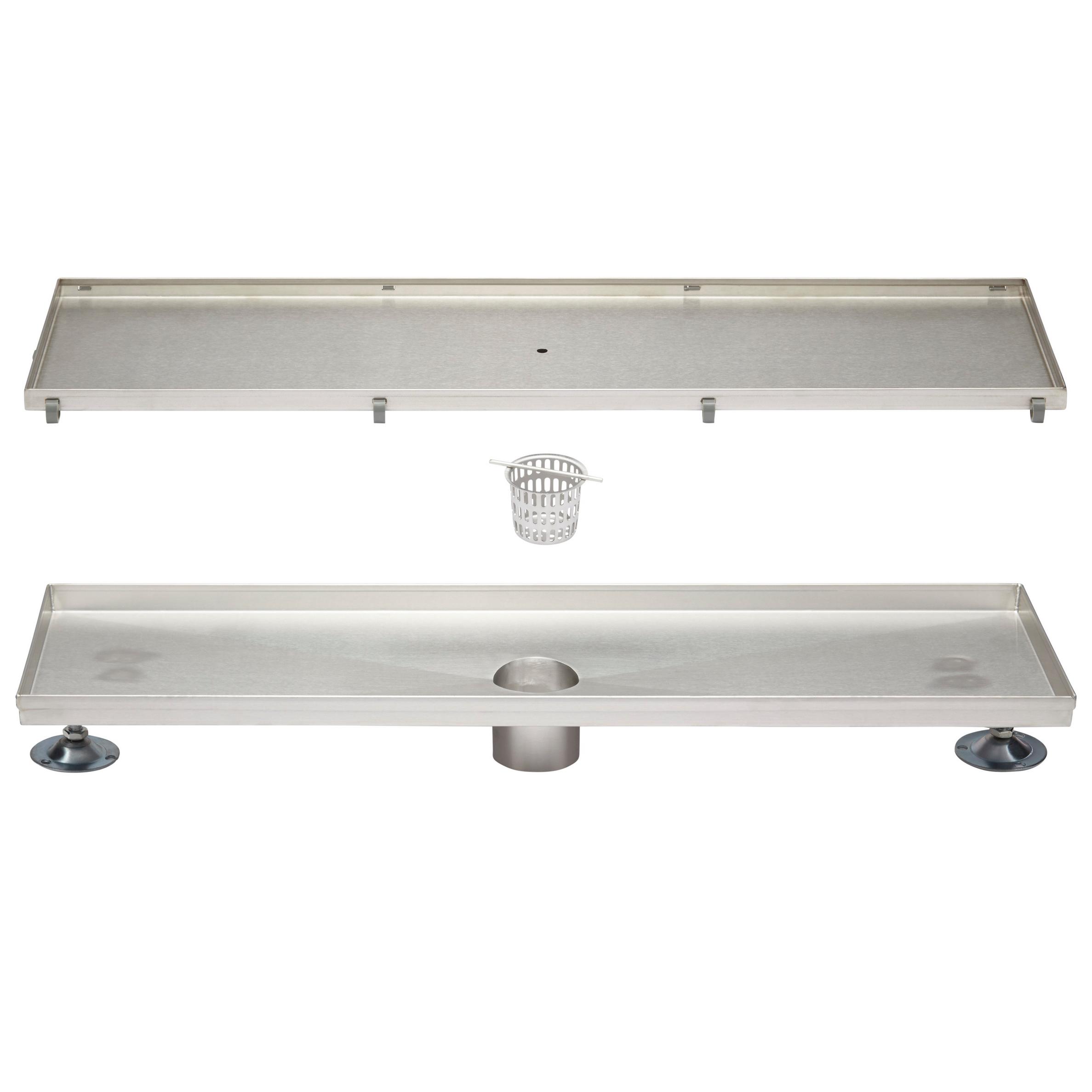 48" Cohen Wide Linear TileIn Shower Drain with Drain Flange Brushed Stainless Steel