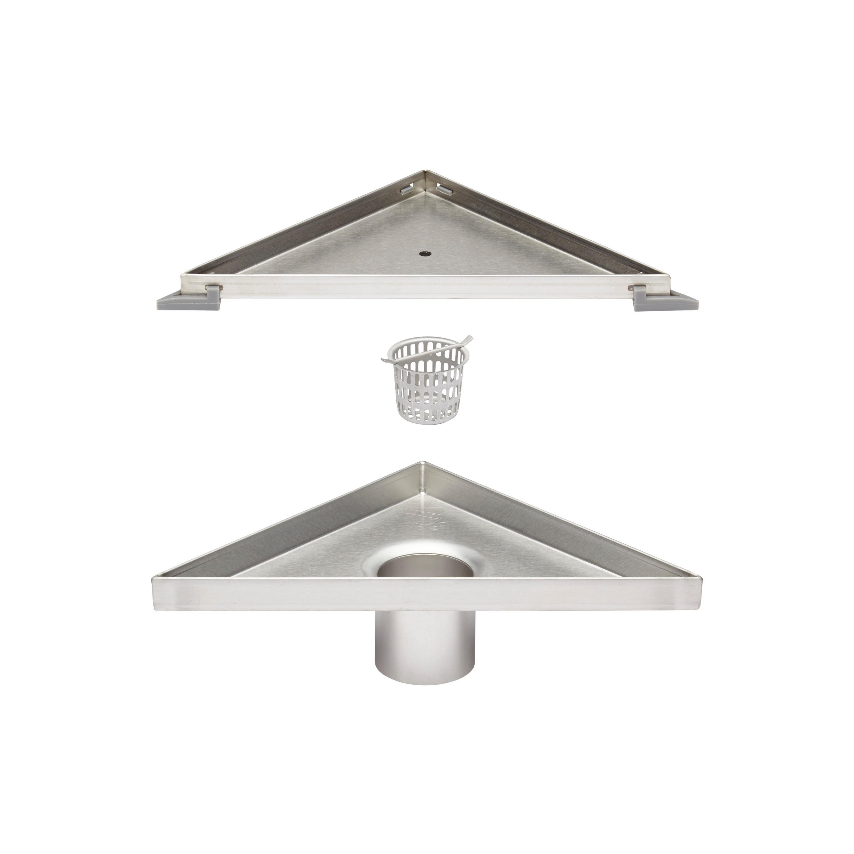 8" Cohen TileIn Corner Shower Drain with Drain Flange Brushed Stainless Steel Signature