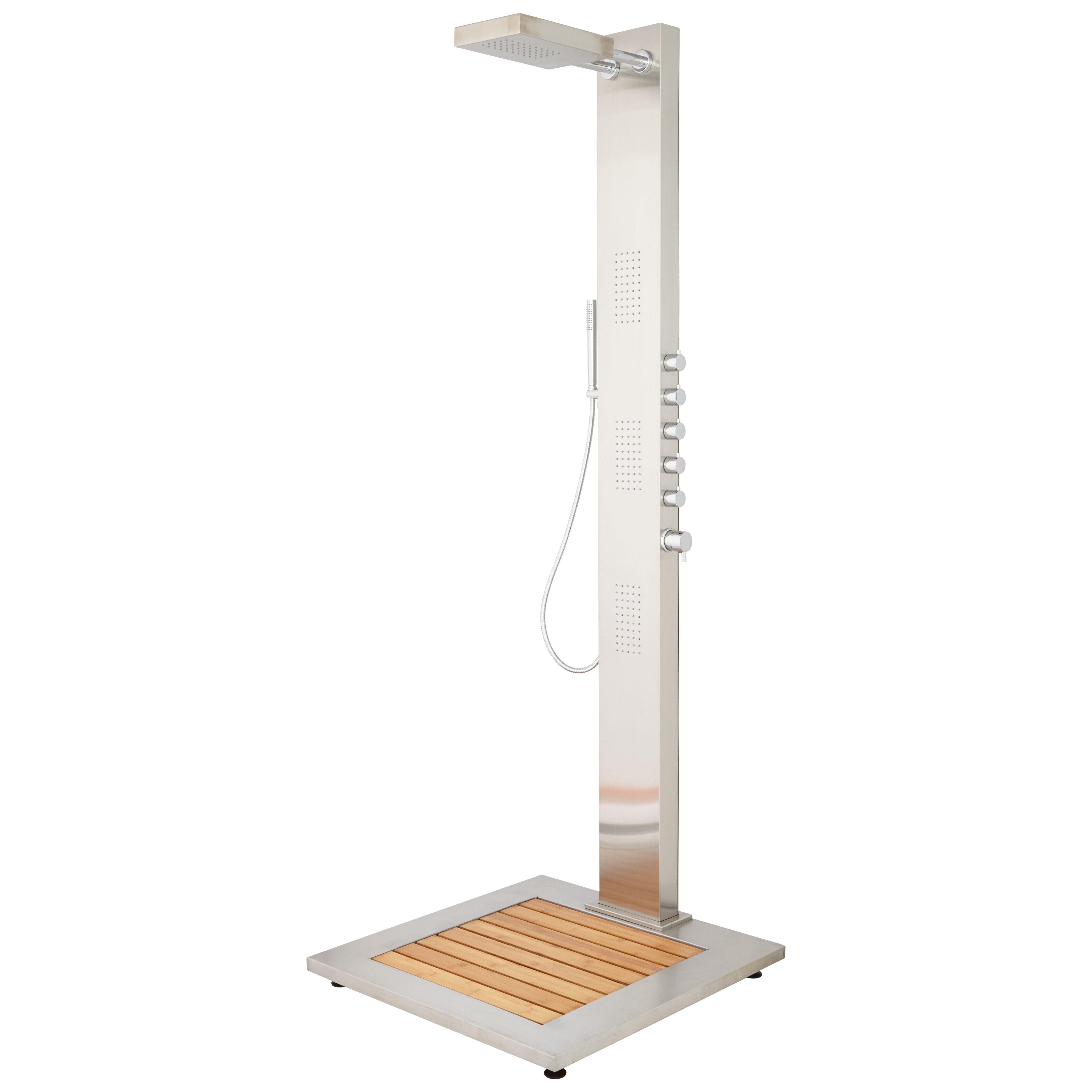 Dalton Outdoor Stainless Steel Shower Panel with Bamboo Tray