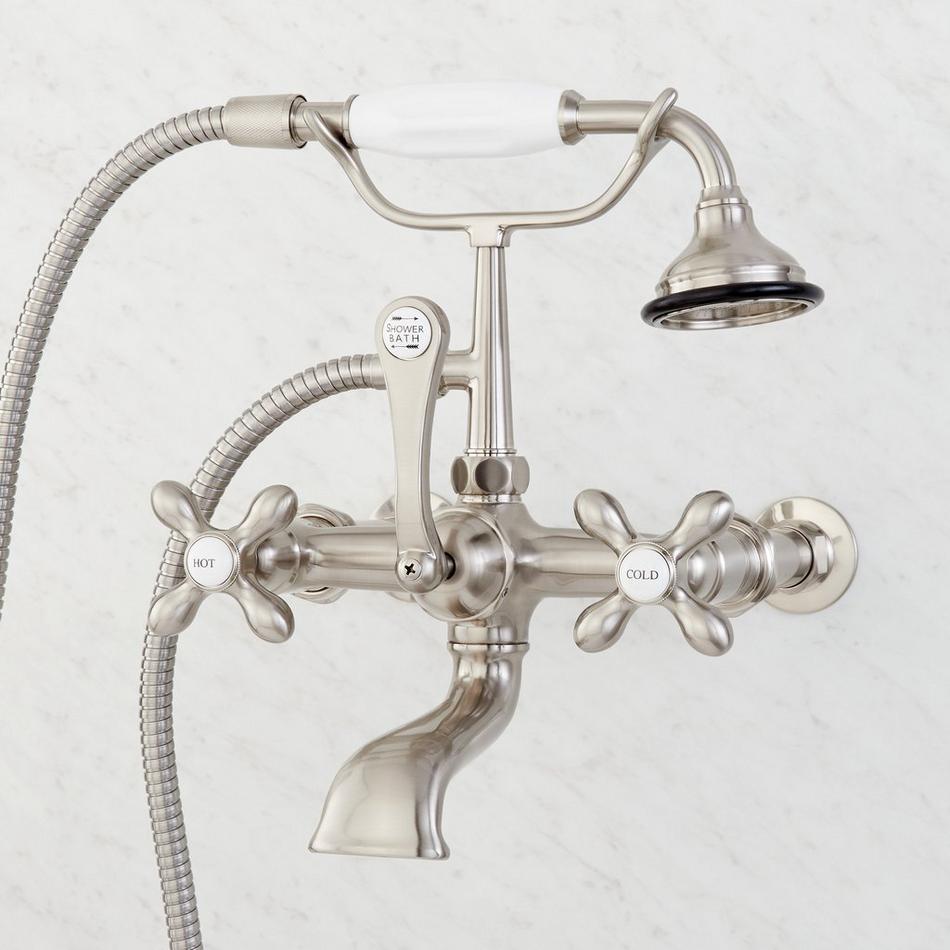 Wall-Mount Telephone Faucet with Cross Handles and 4" Wall Couplers - Brushed Nickel, , large image number 0
