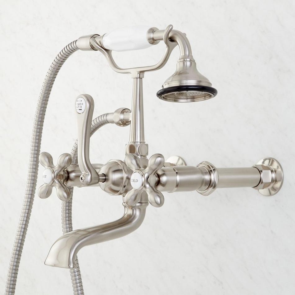 Wall-Mount Telephone Tub Faucet and Hand Shower - Cross Handles, , large image number 1
