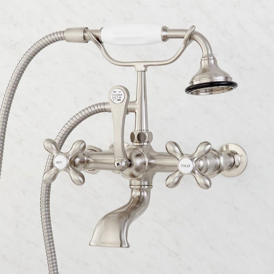 Wall-Mount Telephone Faucet with Cross Handles and 4" Wall Couplers - Brushed Nickel, , large image number 1