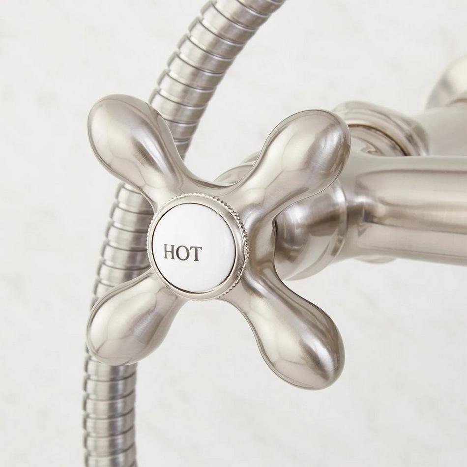 Wall-Mount Telephone Faucet with Cross Handles and 4" Wall Couplers - Brushed Nickel, , large image number 5