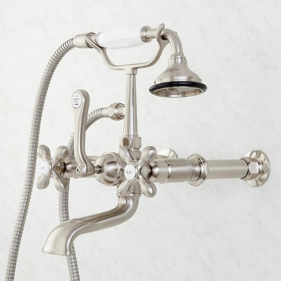 Wall-Mount Telephone Faucet with Cross Handles and 4" Wall Couplers - Brushed Nickel, , large image number 3