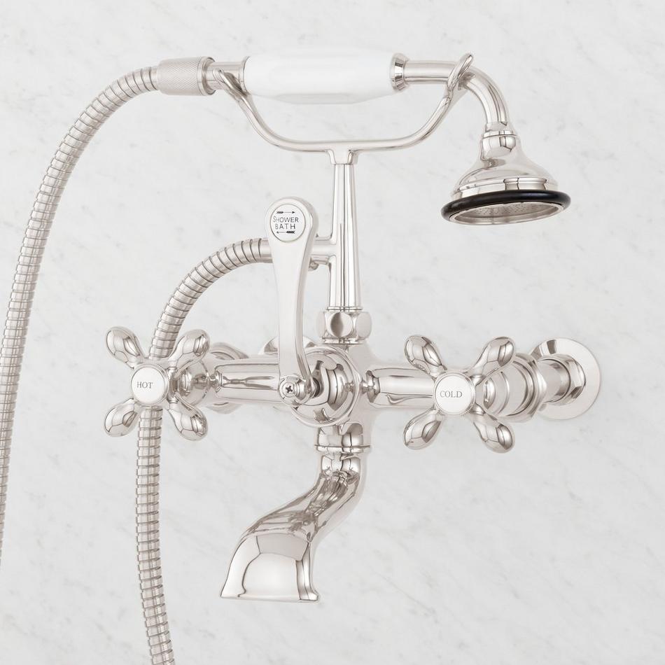 Wall-Mount Telephone Faucet with Cross Handles and 4" Wall Couplers - Polished Nickel, , large image number 0