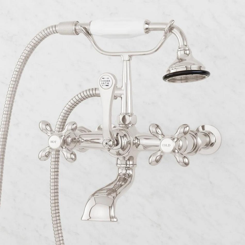 Wall-Mount Telephone Faucet with Cross Handles and 4" Wall Couplers - Polished Nickel, , large image number 1