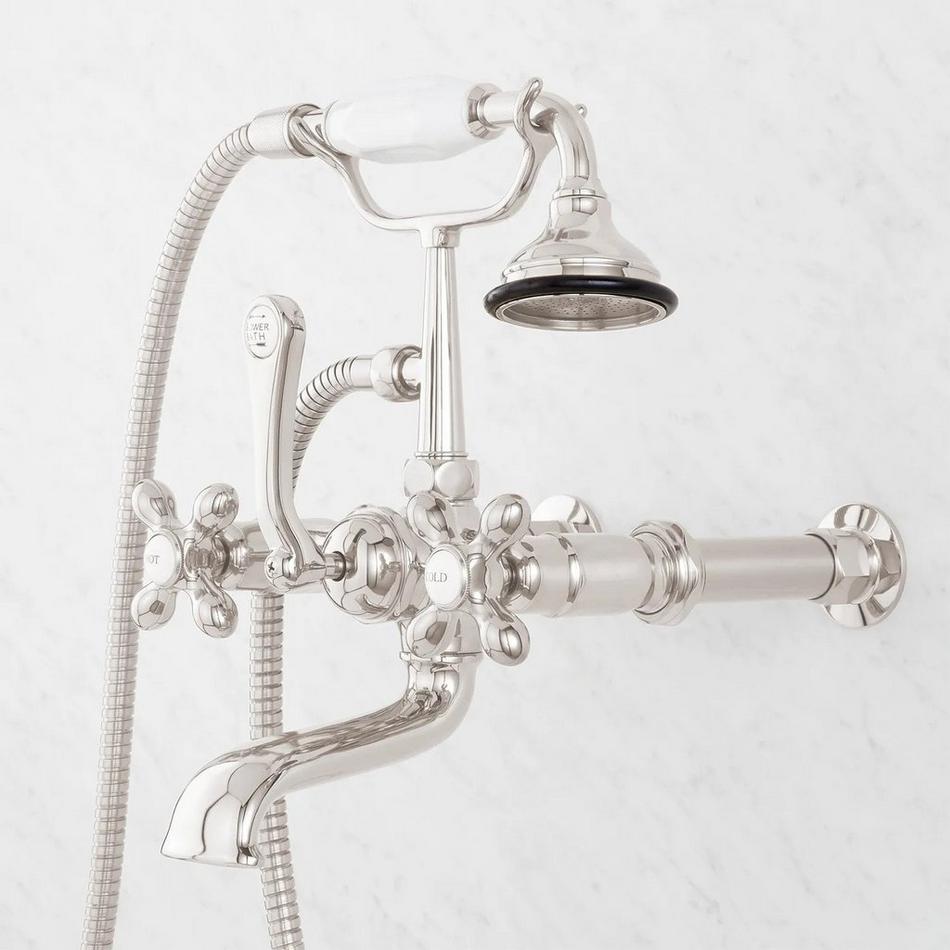 Wall-Mount Telephone Faucet with Cross Handles and 4" Wall Couplers - Polished Nickel, , large image number 3