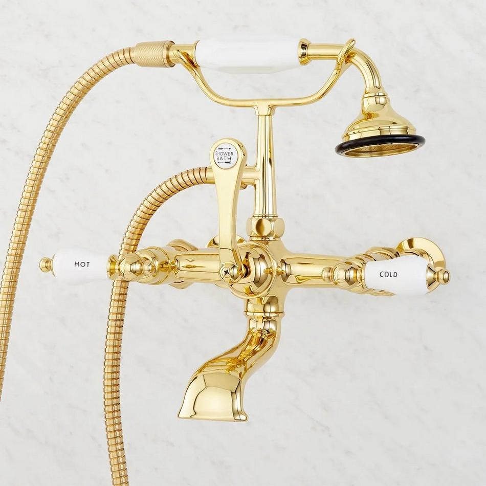 Wall-Mount Telephone Faucet and Hand Shower- Porcelain Lever Handle- Polished Nickel, , large image number 2