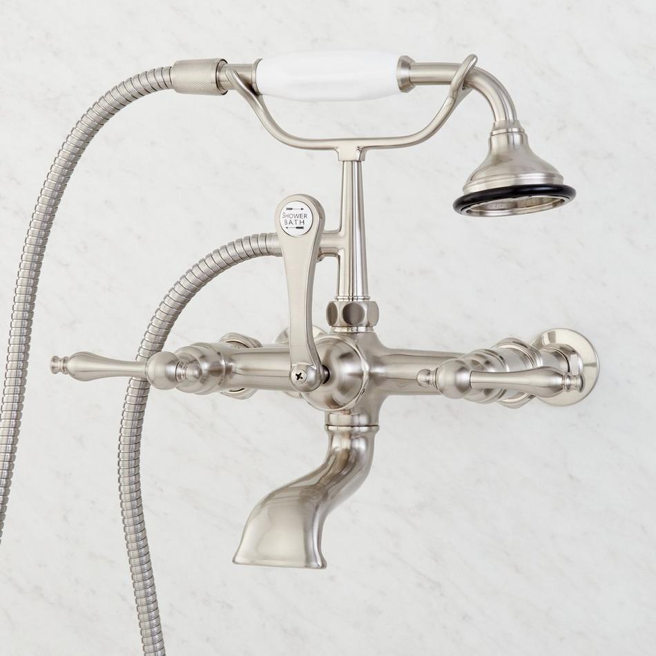 Wall-Mount Telephone Faucet with Lever Handles and 4" Wall Couplers - Brushed Nickel, , large image number 0