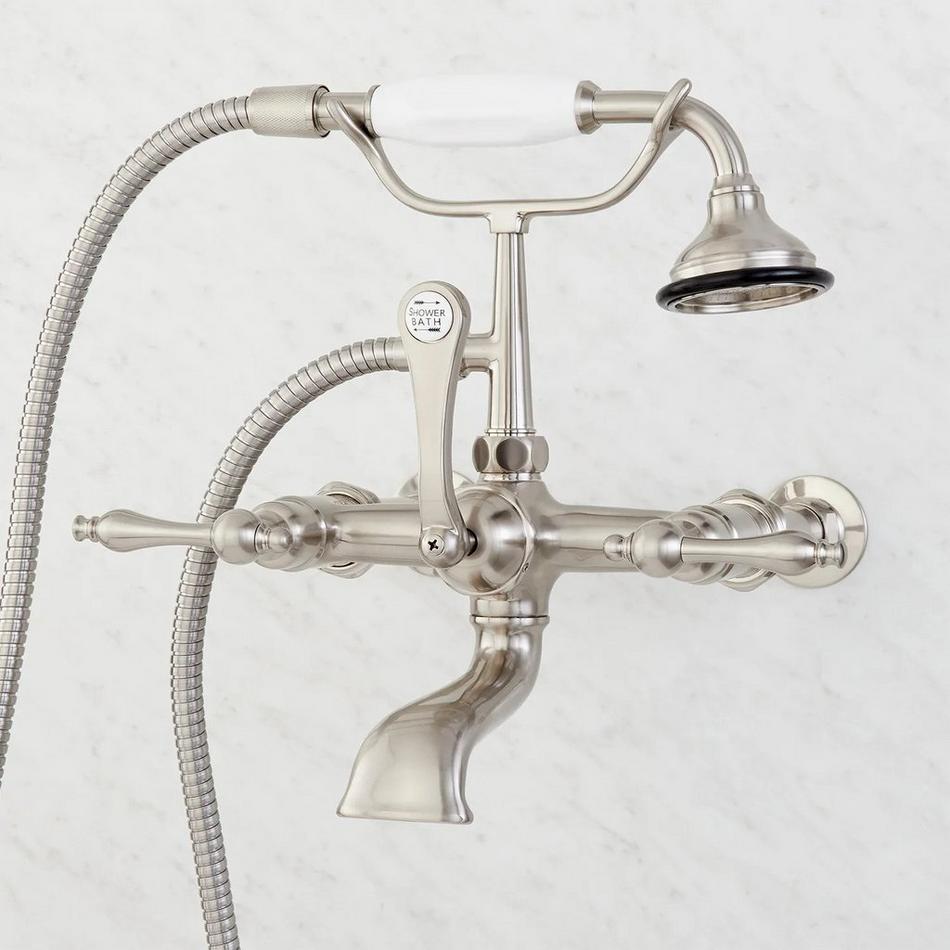 Wall-Mount Telephone Faucet with Lever Handles and 4" Wall Couplers - Brushed Nickel, , large image number 1
