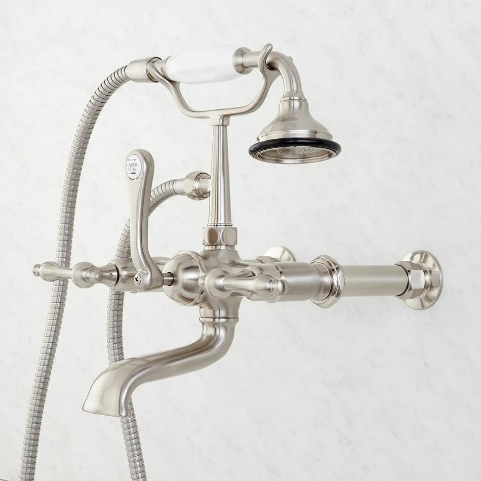 Wall-Mount Telephone Faucet with Lever Handles and 4" Wall Couplers - Brushed Nickel, , large image number 3