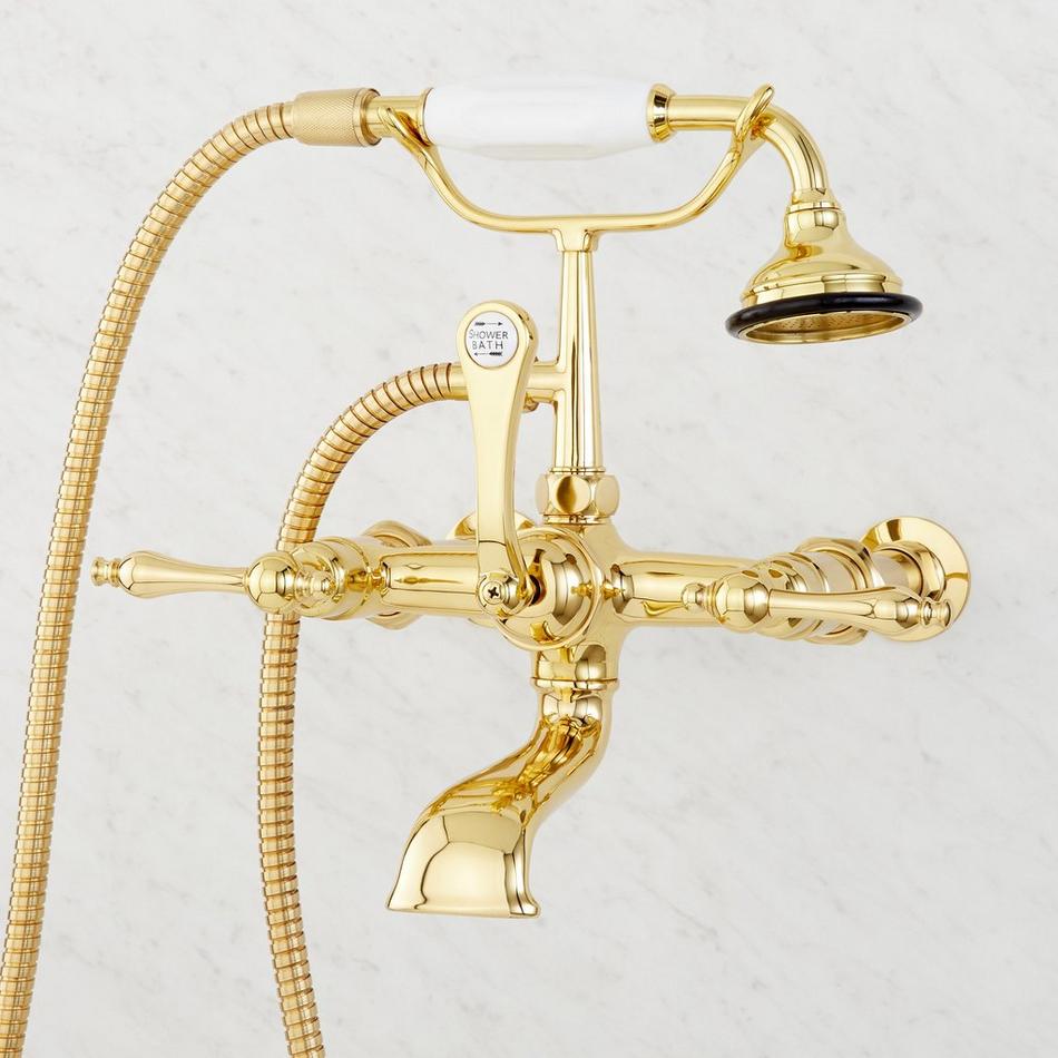 Wall-Mount Telephone Faucet with Lever Handles and 4" Wall Couplers - Polished Brass, , large image number 0