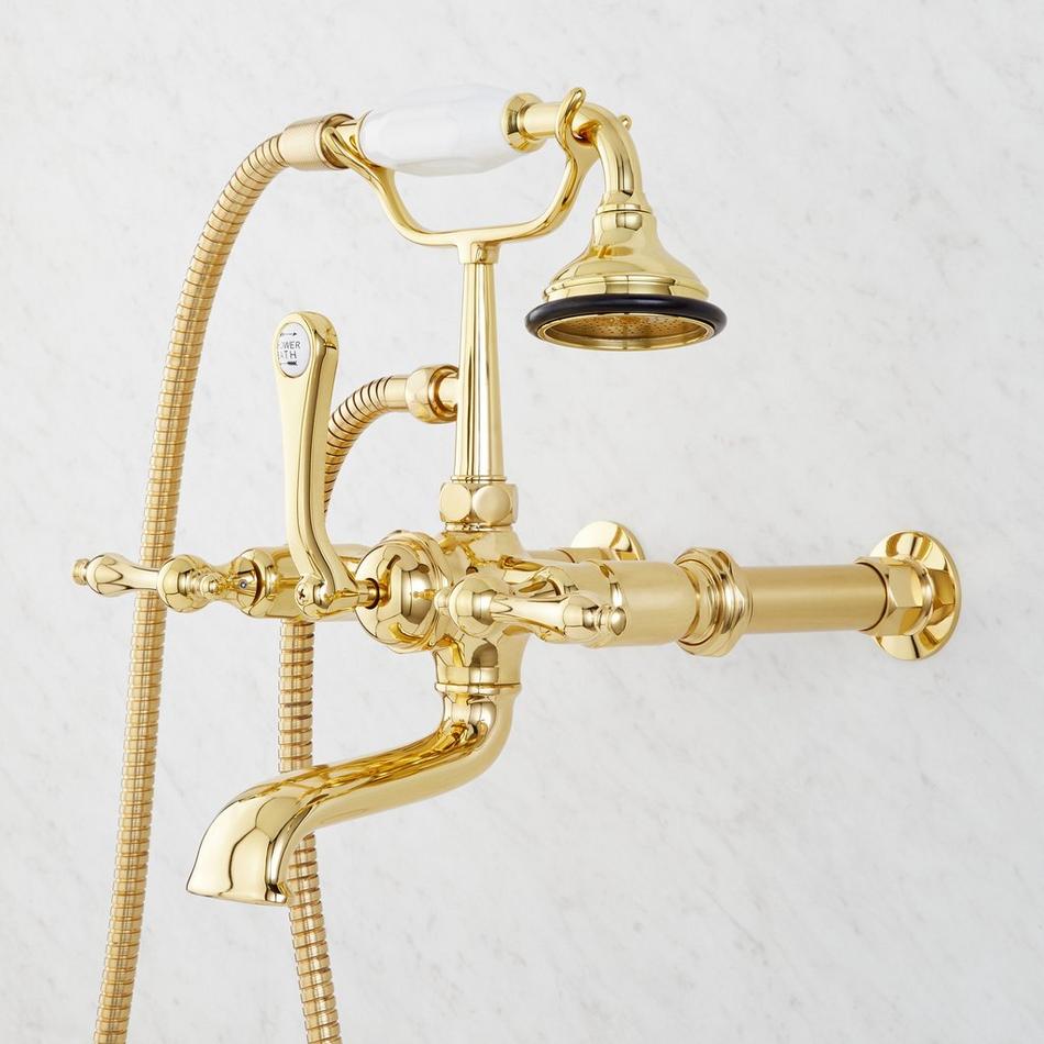 Wall-Mount Telephone Faucet with Lever Handles and 4" Wall Couplers - Polished Brass, , large image number 2