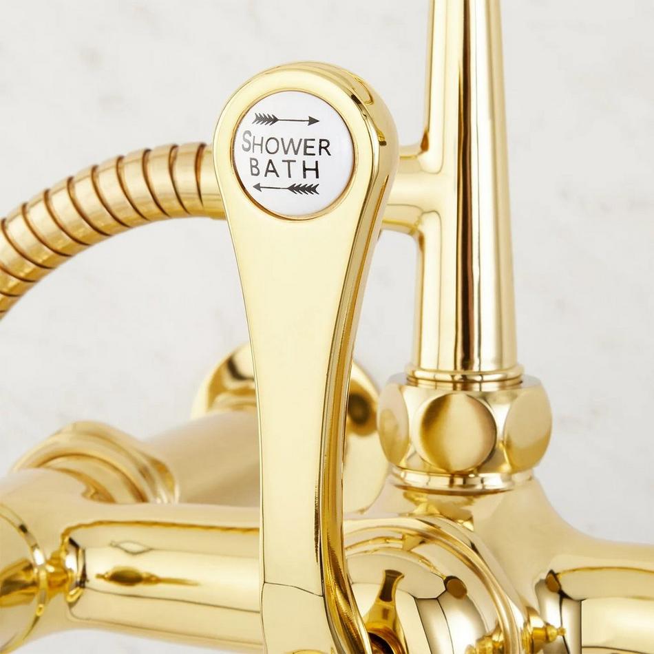 Wall-Mount Telephone Faucet with Lever Handles and 4" Wall Couplers - Polished Brass, , large image number 5