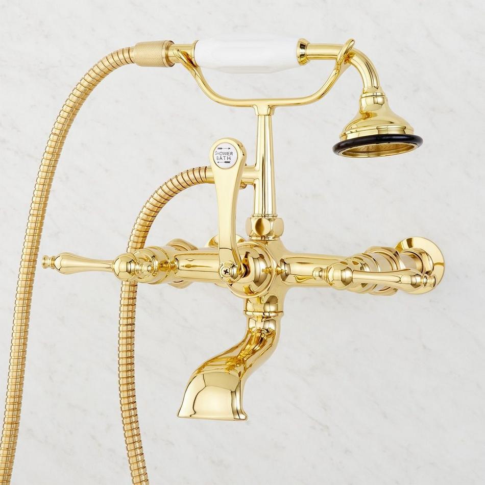 Wall-Mount Telephone Faucet with Lever Handles and 4" Wall Couplers - Polished Brass, , large image number 3