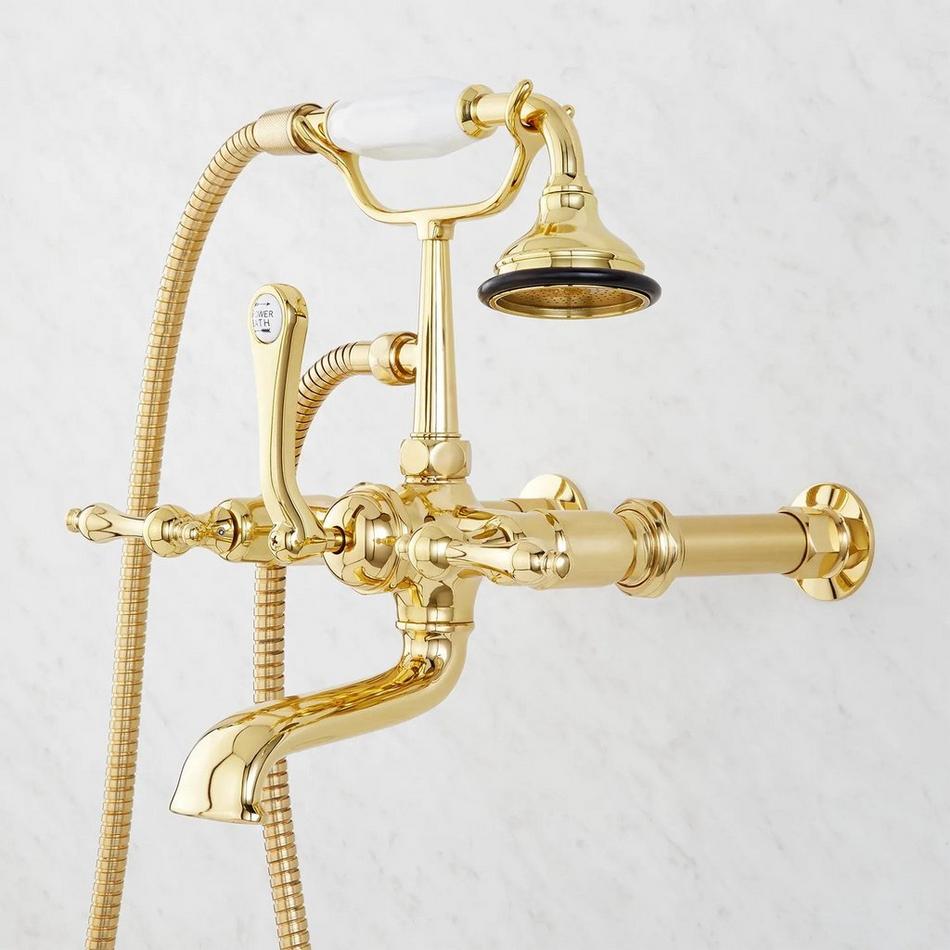Wall-Mount Telephone Faucet with Lever Handles and 4" Wall Couplers - Polished Brass, , large image number 4