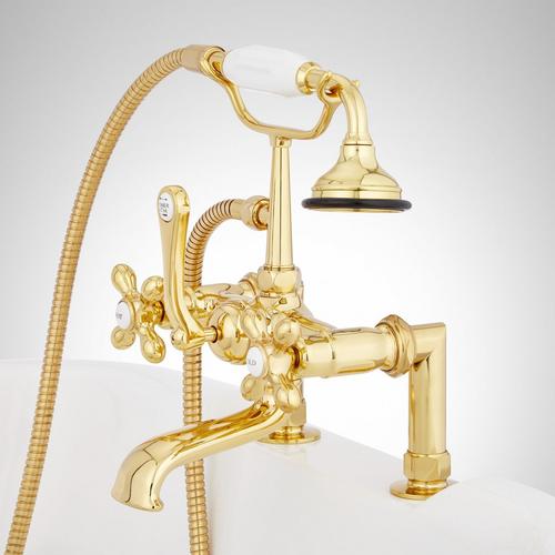 Deck-Mount Telephone Faucet with Cross Handles in Polished Brass