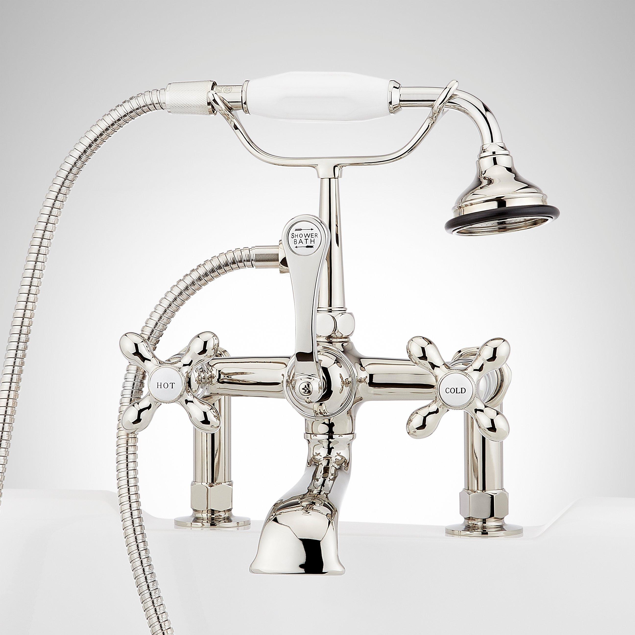 thumbnail image 2 of Gotonovo Polished Chrome Wall Mount Clawfoot Tub Faucet Set With Hand Shower – 2-Handle Cross Style 2 of 4