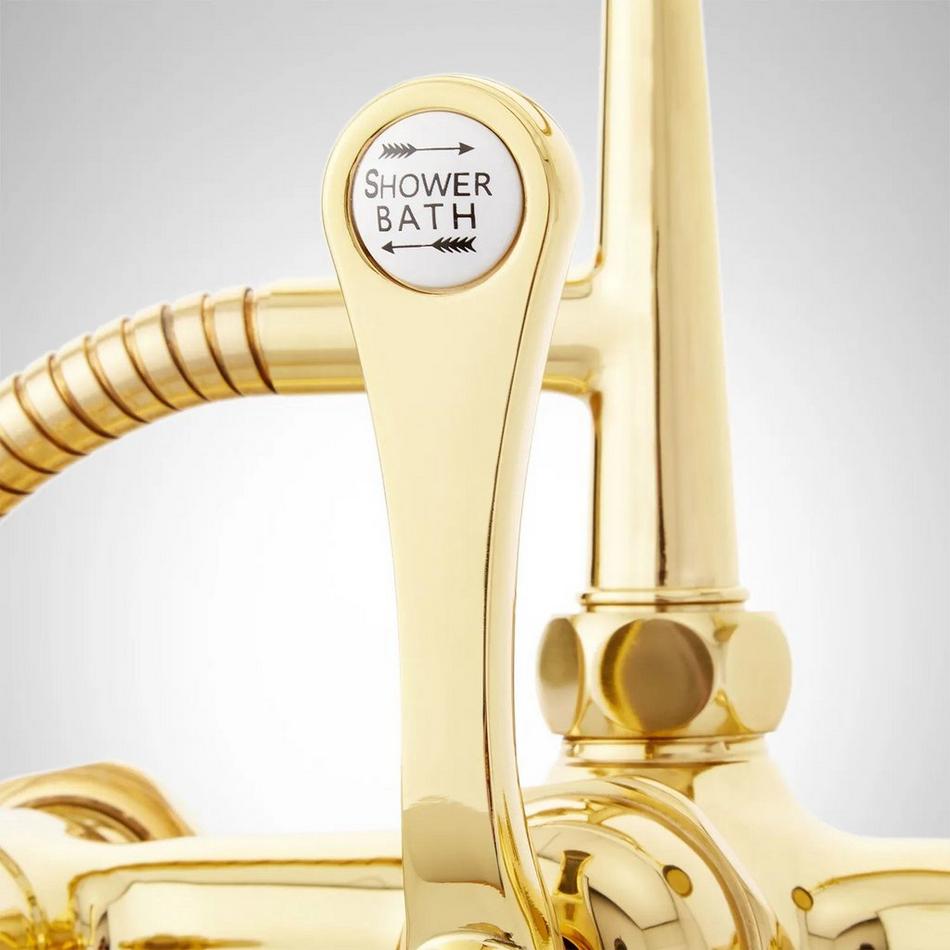 Deck-Mount Telephone Faucet - Porcelain Lever Handles - 4" Deck Couplers - Polished Brass, , large image number 4