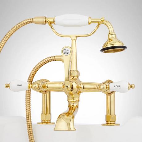 Deck-Mount Telephone Faucet - Porcelain Lever Handles and Deck Couplers