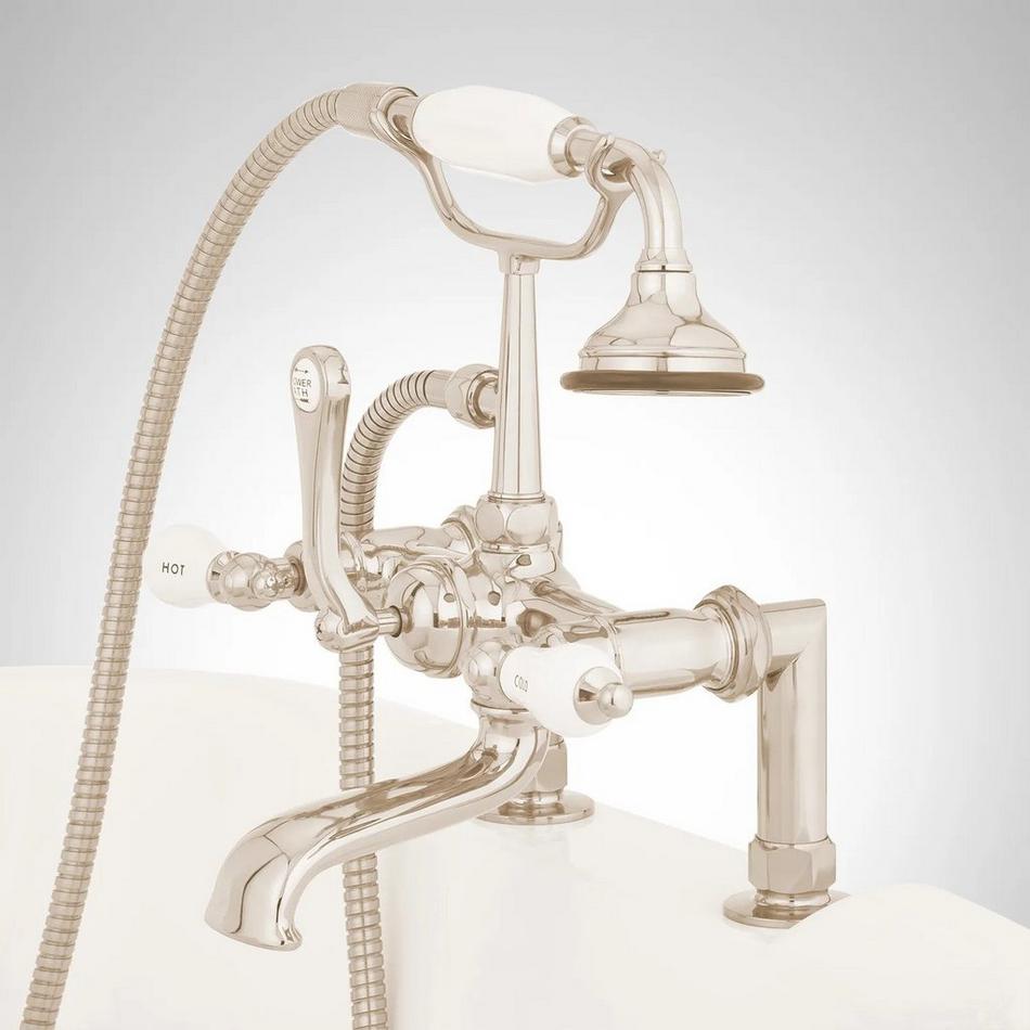 Deck-Mount Telephone Faucet - Porcelain Lever Handles - 4" Deck Couplers - Polished Nickel, , large image number 4