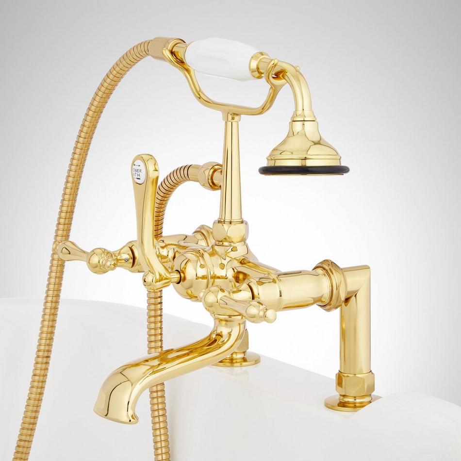 Deck-Mount Telephone Faucet - Lever Handles - 4" Deck Couplers - Polished Brass, , large image number 1
