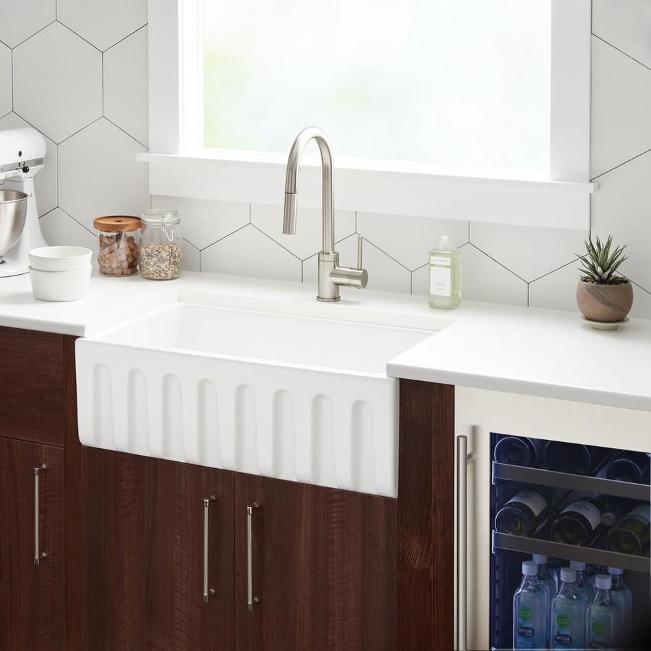 30" Mitzy Fireclay Reversible Farmhouse Sink Fluted Front White, , large image number 0