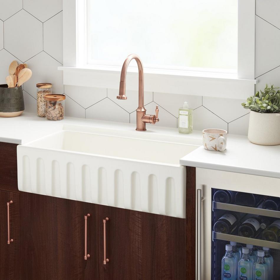 36" Mitzy Fireclay Reversible Farmhouse Sink - Fluted Front - Biscuit, , large image number 0