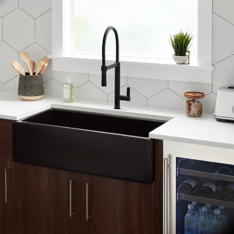 NLA 36" Mitzy Fireclay Reversible Farmhouse Sink Smooth Apron Black, , large image number 0