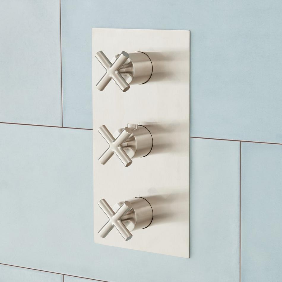 Modern Rectangular 4-Way Thermostatic Valve with Cross Handles, , large image number 0