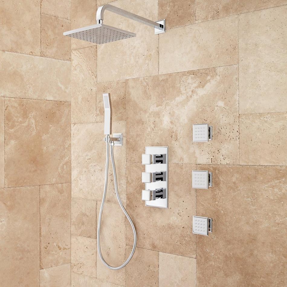 Ryle Thermostatic Shower System with Hand Shower and 3 Body Sprays, , large image number 0